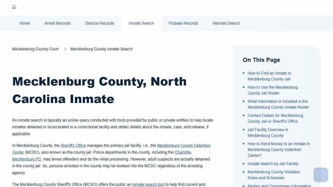 Mecklenburg County Inmate Search | Mecklenburg County Court