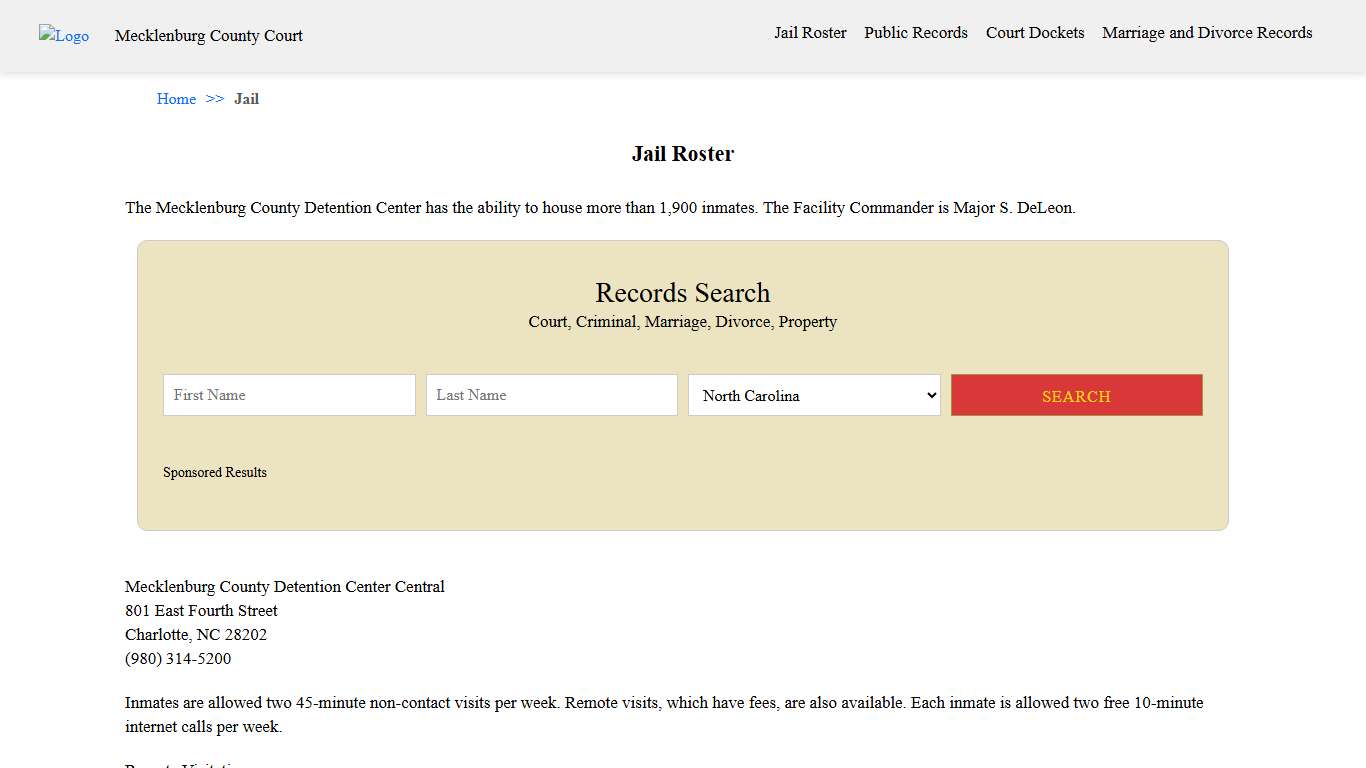Jail Roster | Mecklenburg County Court